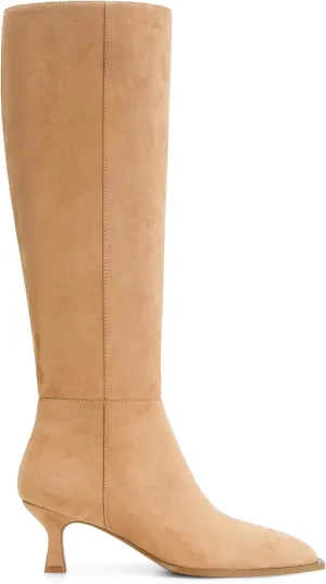DOEYG Women Suede Knee High Boots Wide Calf Kitten Heel Boots Pointed Toe Stiletto High Heel Tall Boots Fashion Fall Long Boots with Side Zipper