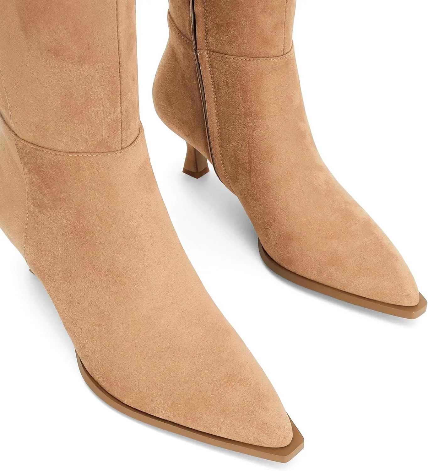 DOEYG Women Suede Knee High Boots Wide Calf Kitten Heel Boots Pointed Toe Stiletto High Heel Tall Boots Fashion Fall Long Boots with Side Zipper