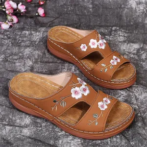 DOIX Garden Loafer Flat Shoes for Women Flowers Embroidered Slip on Mules Driving Shoes Lightweight Breathable Backless Slides Slippers Comfortable Walking Shoes,Brown,US5/EU36