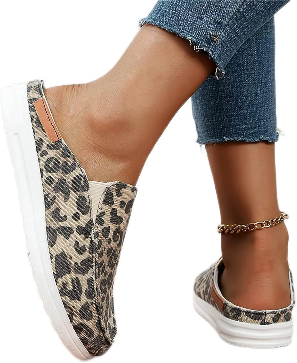 DOIX Garden Loafer Flat Shoes for Women Slip on Mules Canvas Driving Shoes Lightweight Breathable Backless Slides Slippers Comfortable Slippers Walking Shoes,Leopard Print,US12/EU43