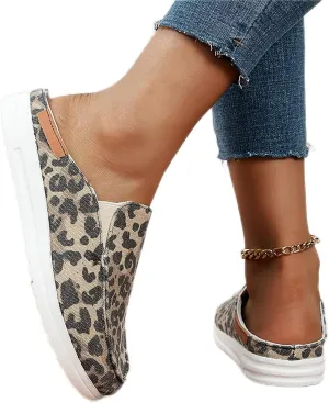 DOIX Garden Loafer Flat Shoes for Women Slip on Mules Canvas Driving Shoes Lightweight Breathable Backless Slides Slippers Comfortable Slippers Walking Shoes,Leopard Print,US9/EU40