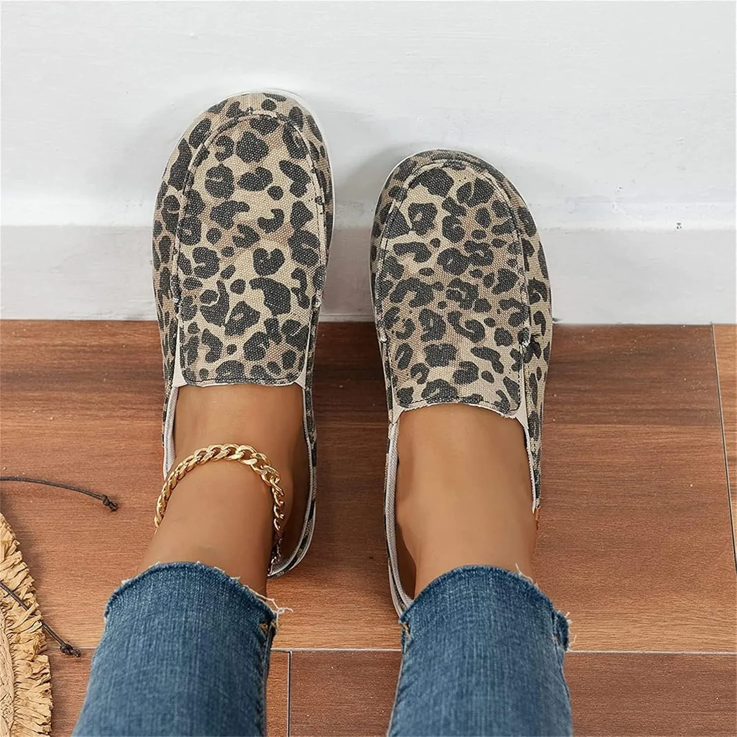 DOIX Garden Loafer Flat Shoes for Women Slip on Mules Canvas Driving Shoes Lightweight Breathable Backless Slides Slippers Comfortable Slippers Walking Shoes,Leopard Print,US9/EU40