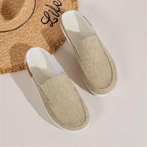 DOIX Women's Garden Clogs Sandals Casual Flats Canvas Slippers Slip on Mules Sneakers Loafer Shoes Summer Indoor Outdoor Anti-Slip Walking Shoes Memory Foam Padded,Beige,US8/EU39