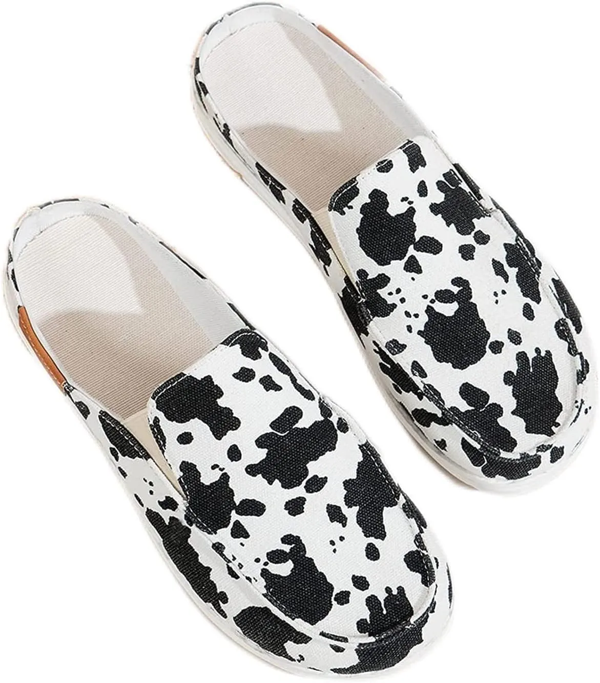 DOIX Women's Garden Clogs Sandals Casual Flats Canvas Slippers Slip on Mules Sneakers Loafer Shoes Summer Indoor Outdoor Anti-Slip Walking Shoes Memory Foam Padded,Cow Print,US11/EU42