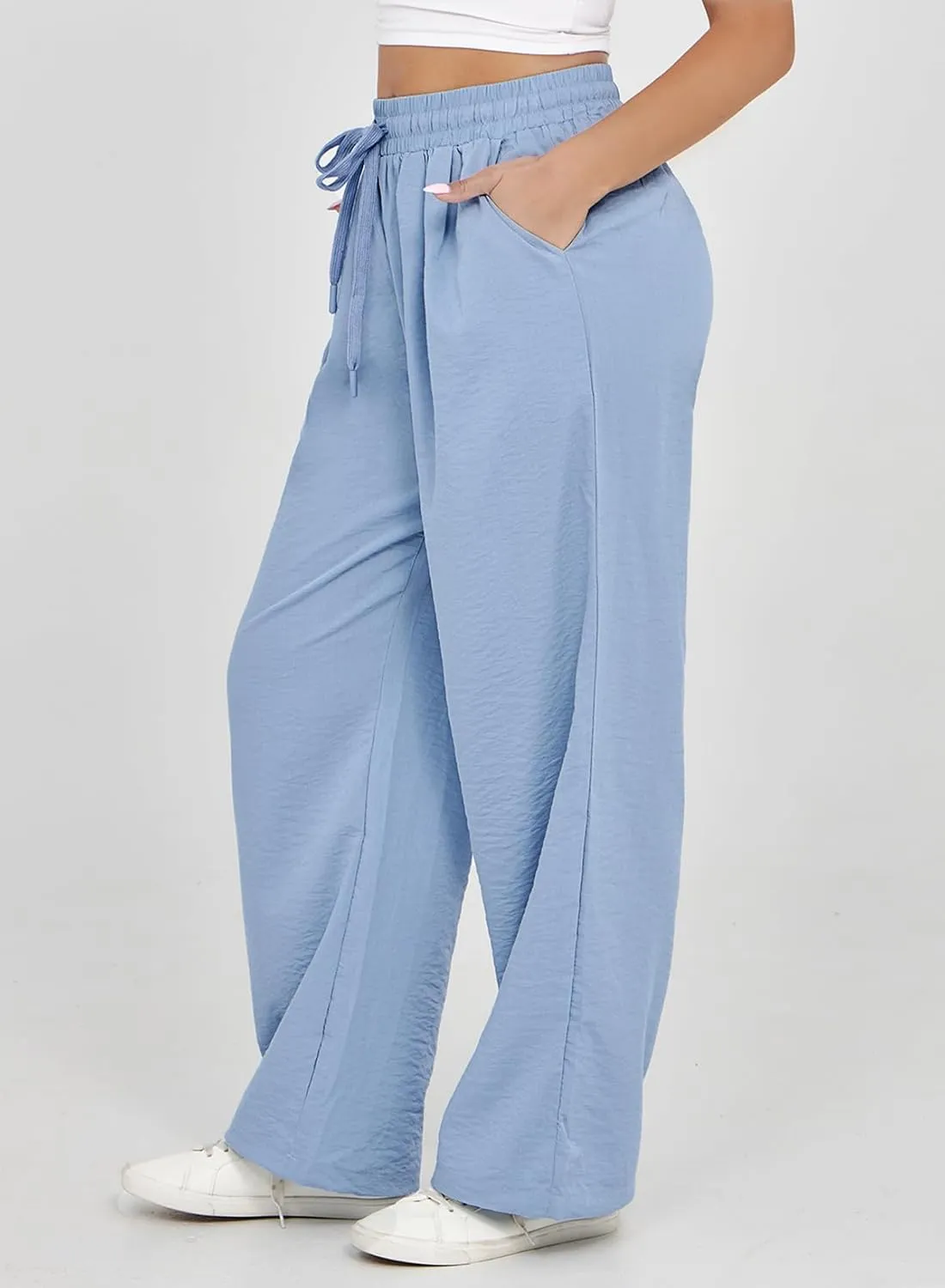 Dokotoo Womens Summer Wide Leg Business Casual Parachute Pants 2025 Drawstrings High Waisted Long Trousers with Pockets