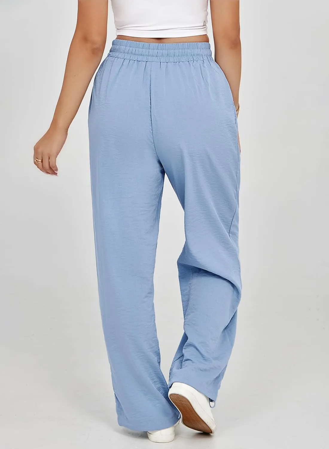 Dokotoo Womens Summer Wide Leg Business Casual Parachute Pants 2025 Drawstrings High Waisted Long Trousers with Pockets