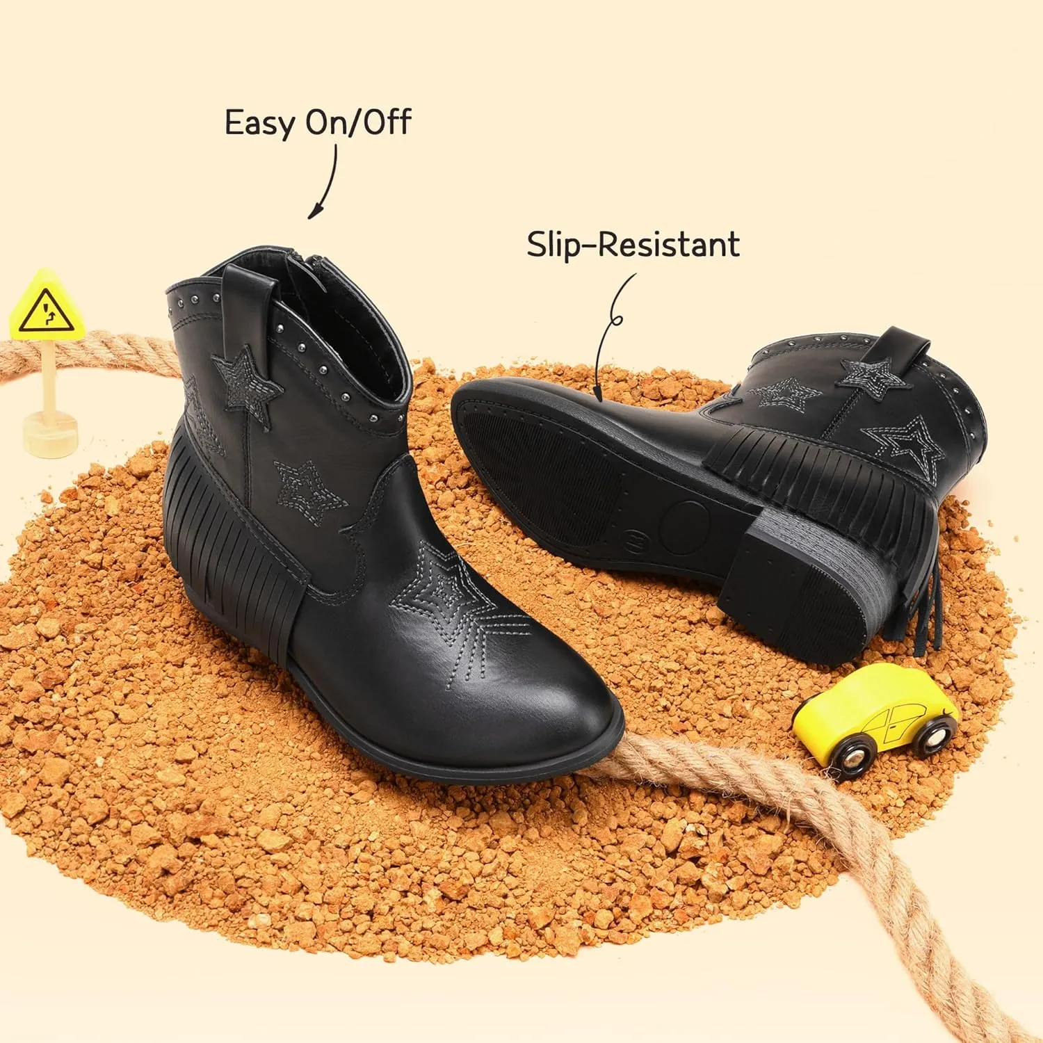 DREAM PAIRS Girls Cowgirl Cowboy Ankle Western Boots Side Zipper Riding Shoes with Tassel Little Kid/Big Kid
