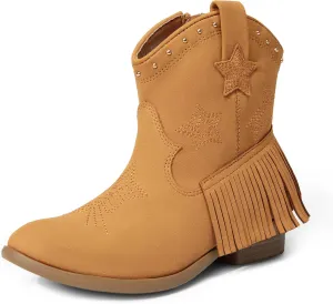 DREAM PAIRS Girls Cowgirl Cowboy Ankle Western Boots Side Zipper Riding Shoes with Tassel Little Kid/Big Kid