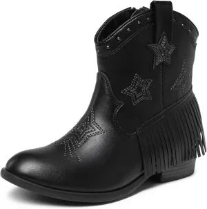 DREAM PAIRS Girls Cowgirl Cowboy Ankle Western Boots Side Zipper Riding Shoes with Tassel Little Kid/Big Kid