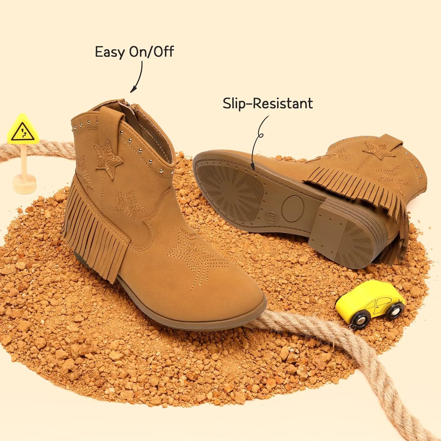 DREAM PAIRS Girls Cowgirl Cowboy Ankle Western Boots Side Zipper Riding Shoes with Tassel Little Kid/Big Kid