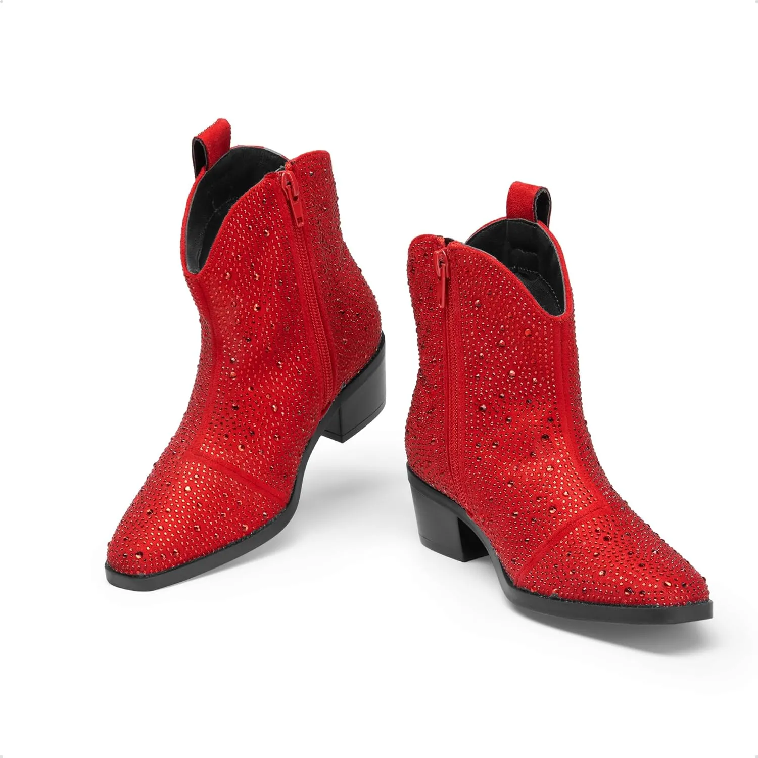 DREAM PAIRS Girls Cowgirl Cowboy Rhinestone Boots Ankle Low Heel Dress Booties