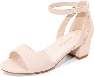 DREAM PAIRS Girls Sandals Chunky Pump Ankle Strap High Heels Dress Open Toe Flower Wedding Party for Little Big Kid
