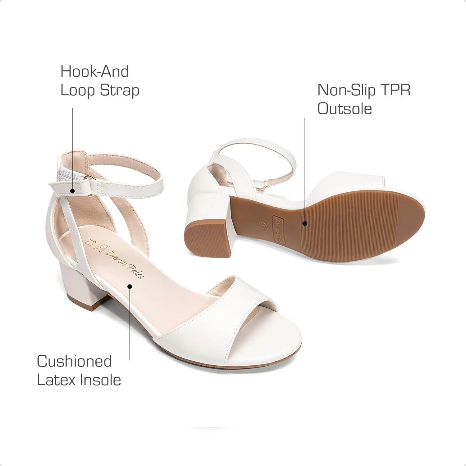 DREAM PAIRS Girls Sandals Chunky Pump Ankle Strap High Heels Dress Open Toe Flower Wedding Party for Little Big Kid