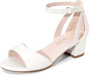 DREAM PAIRS Girls Sandals Chunky Pump Ankle Strap High Heels Dress Open Toe Flower Wedding Party for Little Big Kid