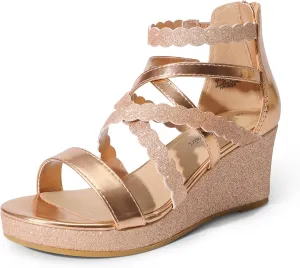 DREAM PAIRS Girls Wedge Sandals Flatform Open Toe Platform Sandals Espadrille Flower Wedding Party for Little Kid/Big Kid