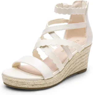 DREAM PAIRS Girls Wedge Sandals Flatform Open Toe Platform Sandals Espadrille Flower Wedding Party for Little Kid/Big Kid