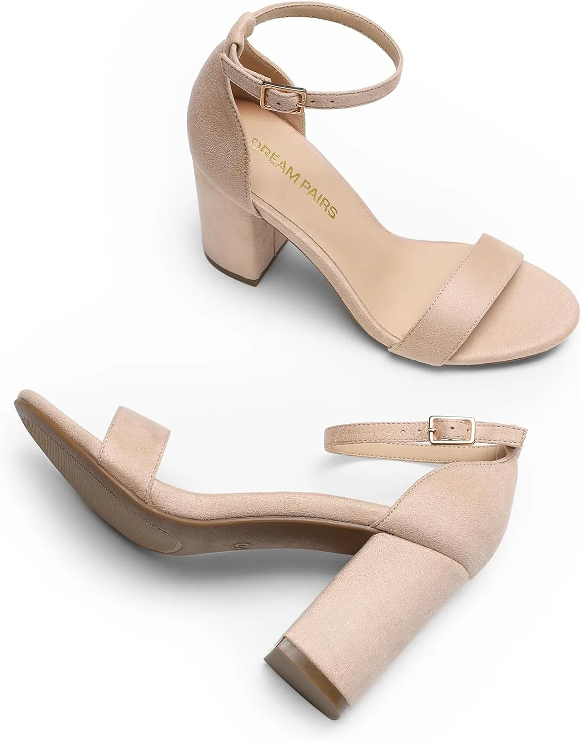 DREAM PAIRS Heels for Women Chunky Block Heel Open Toe Ankle Strap 3.5 Inch Heeled Sandals for Party Date Wedding
