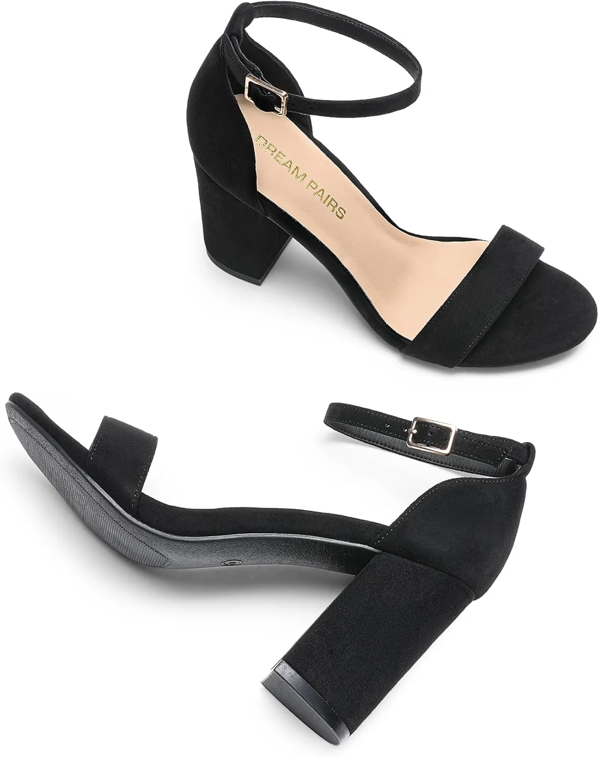 DREAM PAIRS Heels for Women Chunky Block Heel Open Toe Ankle Strap 3.5 Inch Heeled Sandals for Party Date Wedding