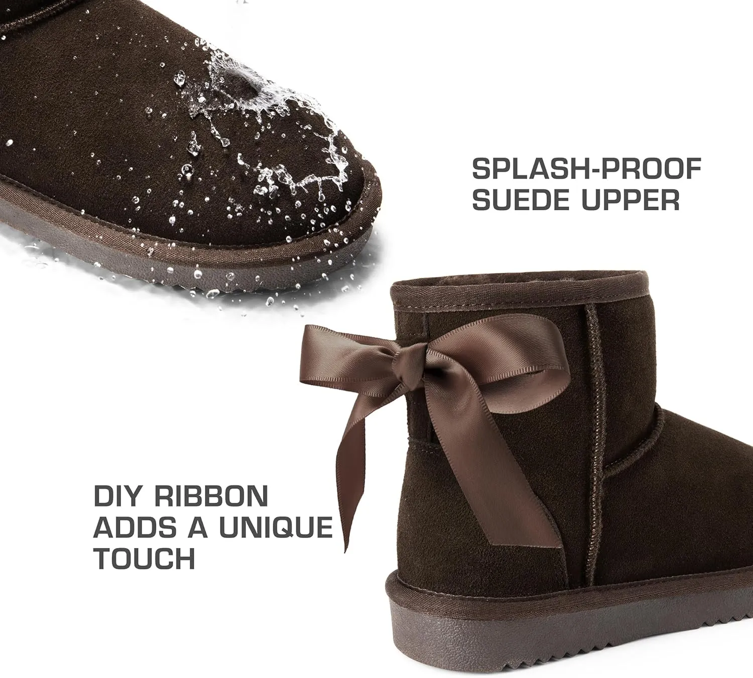 DREAM PAIRS Snow Boots for Women Genuine Suede Faux Fur Lining Water Resistant Anti-Slip Warm Winter Booties Slip On Memory Foam Comfort Ankle Boots FuzzyClassicⅡ Low Boots
