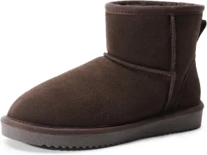DREAM PAIRS Snow Boots for Women Genuine Suede Faux Fur Lining Water Resistant Anti-Slip Warm Winter Booties Slip On Memory Foam Comfort Ankle Boots FuzzyClassicⅡ Low Boots