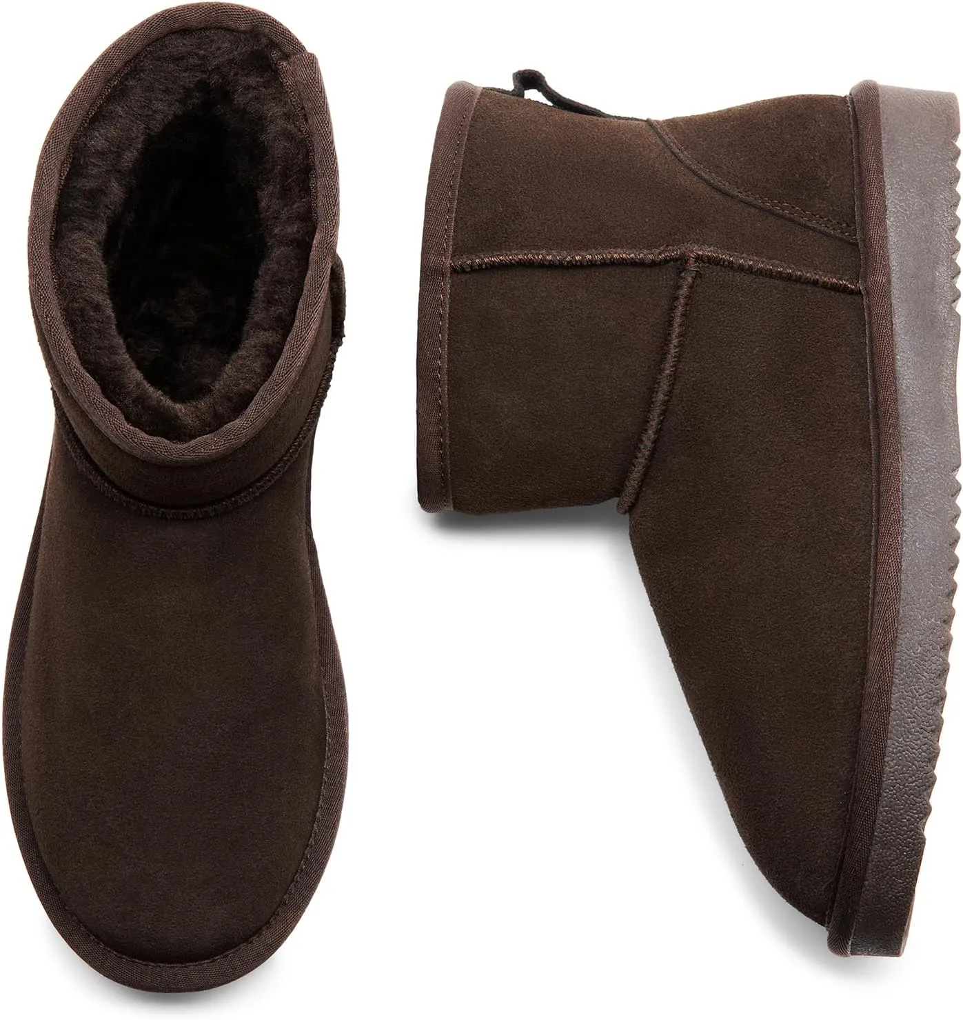 DREAM PAIRS Snow Boots for Women Genuine Suede Faux Fur Lining Water Resistant Anti-Slip Warm Winter Booties Slip On Memory Foam Comfort Ankle Boots FuzzyClassicⅡ Low Boots
