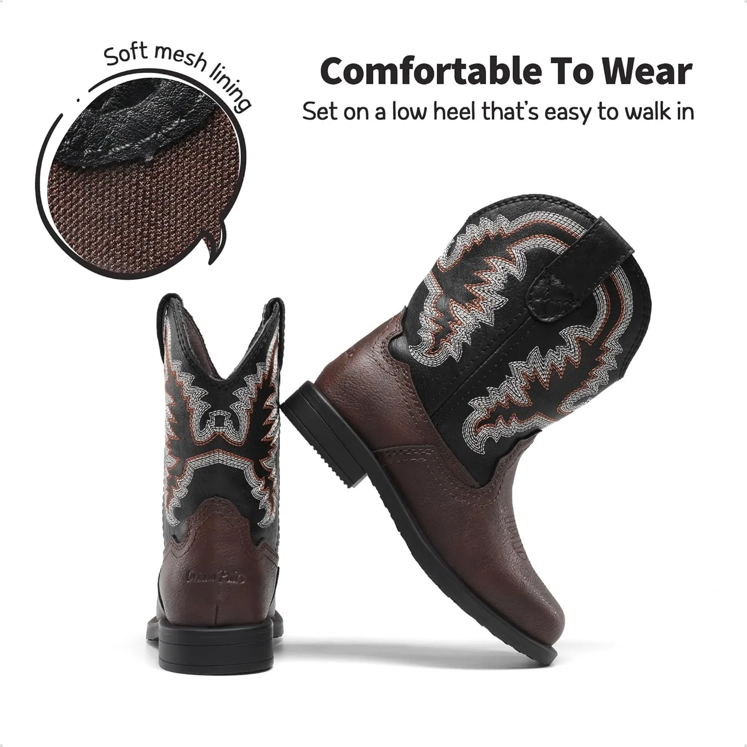 DREAM PAIRS Toddler Little Boys Girls Cowboy Boots Kids Western Square Toe Riding Mid Calf Boots