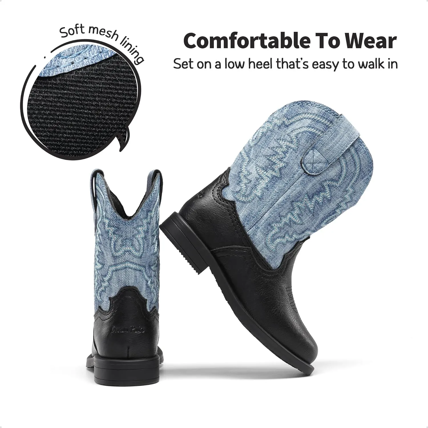 DREAM PAIRS Toddler Little Boys Girls Cowboy Boots Kids Western Square Toe Riding Mid Calf Boots