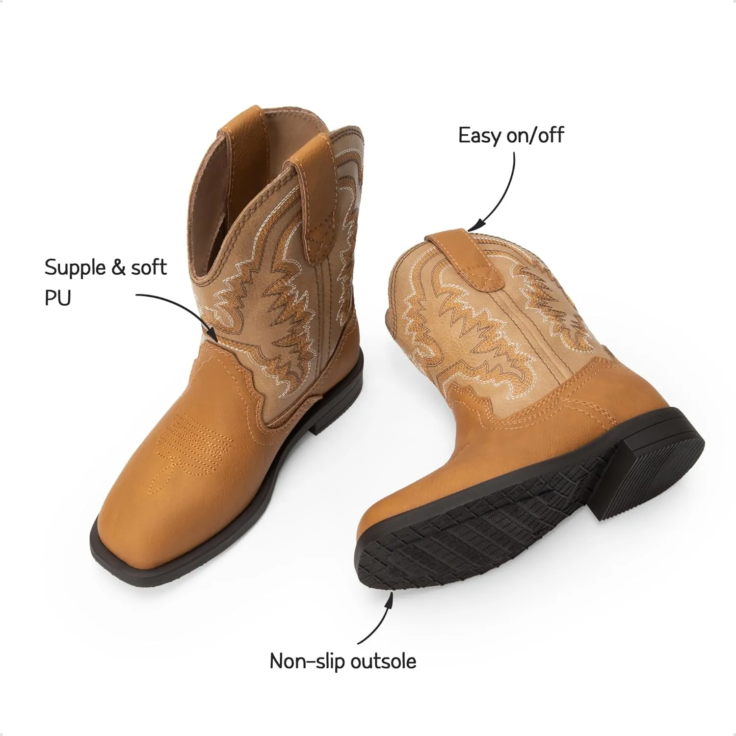 DREAM PAIRS Toddler Little Boys Girls Cowboy Boots Kids Western Square Toe Riding Mid Calf Boots