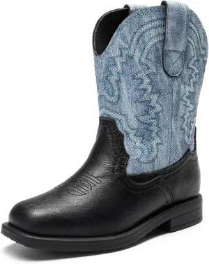 DREAM PAIRS Toddler Little Boys Girls Cowboy Boots Kids Western Square Toe Riding Mid Calf Boots