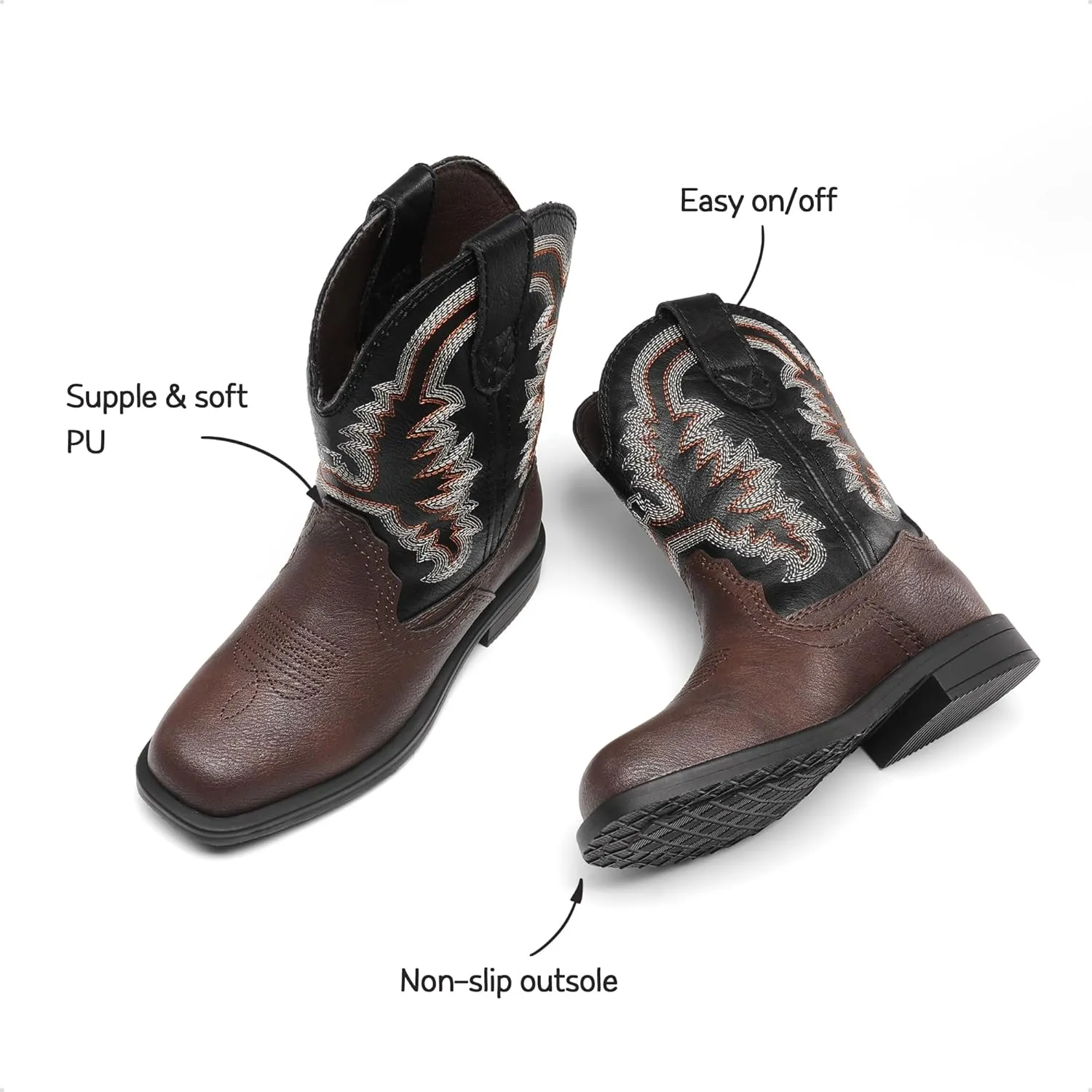 DREAM PAIRS Toddler Little Boys Girls Cowboy Boots Kids Western Square Toe Riding Mid Calf Boots