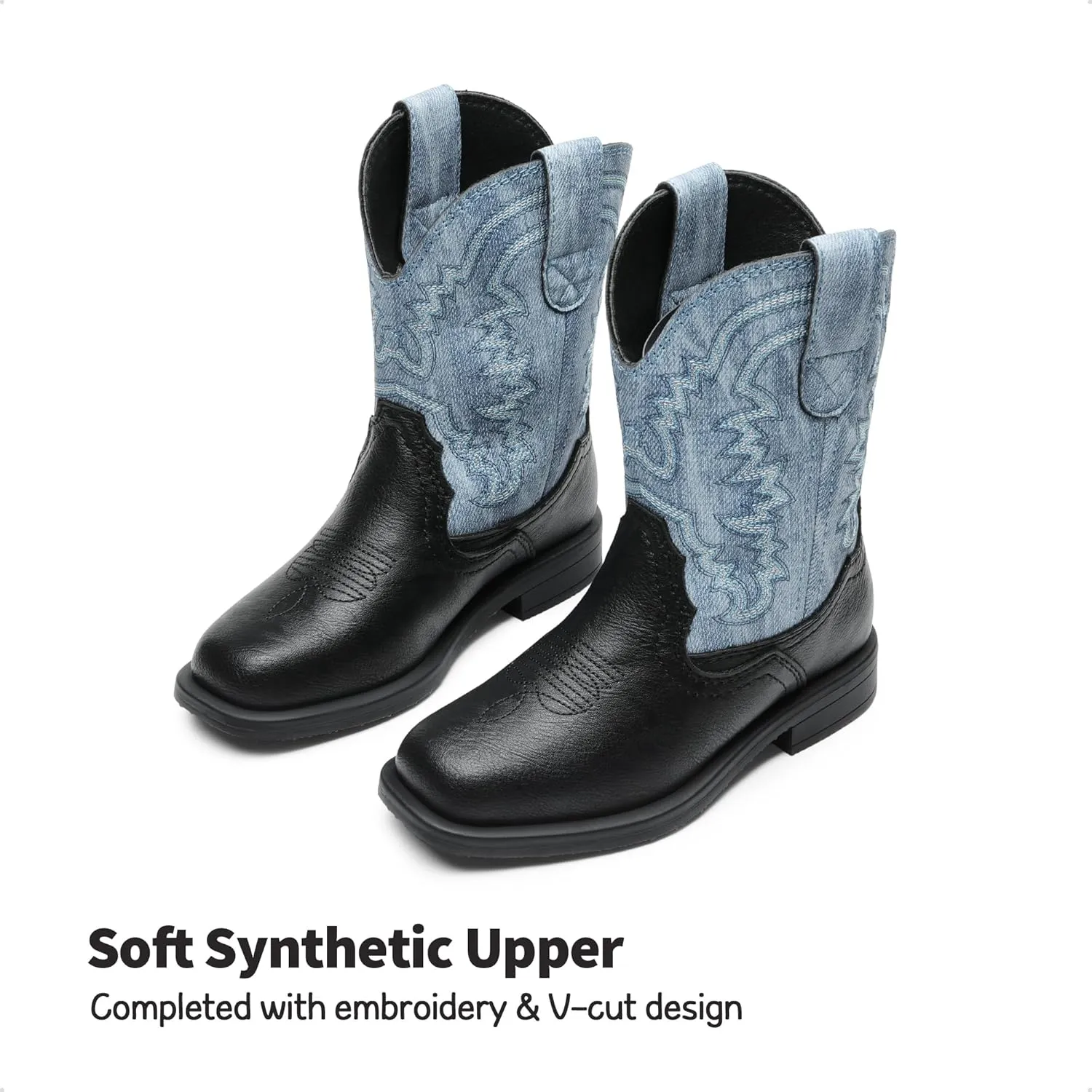 DREAM PAIRS Toddler Little Boys Girls Cowboy Boots Kids Western Square Toe Riding Mid Calf Boots