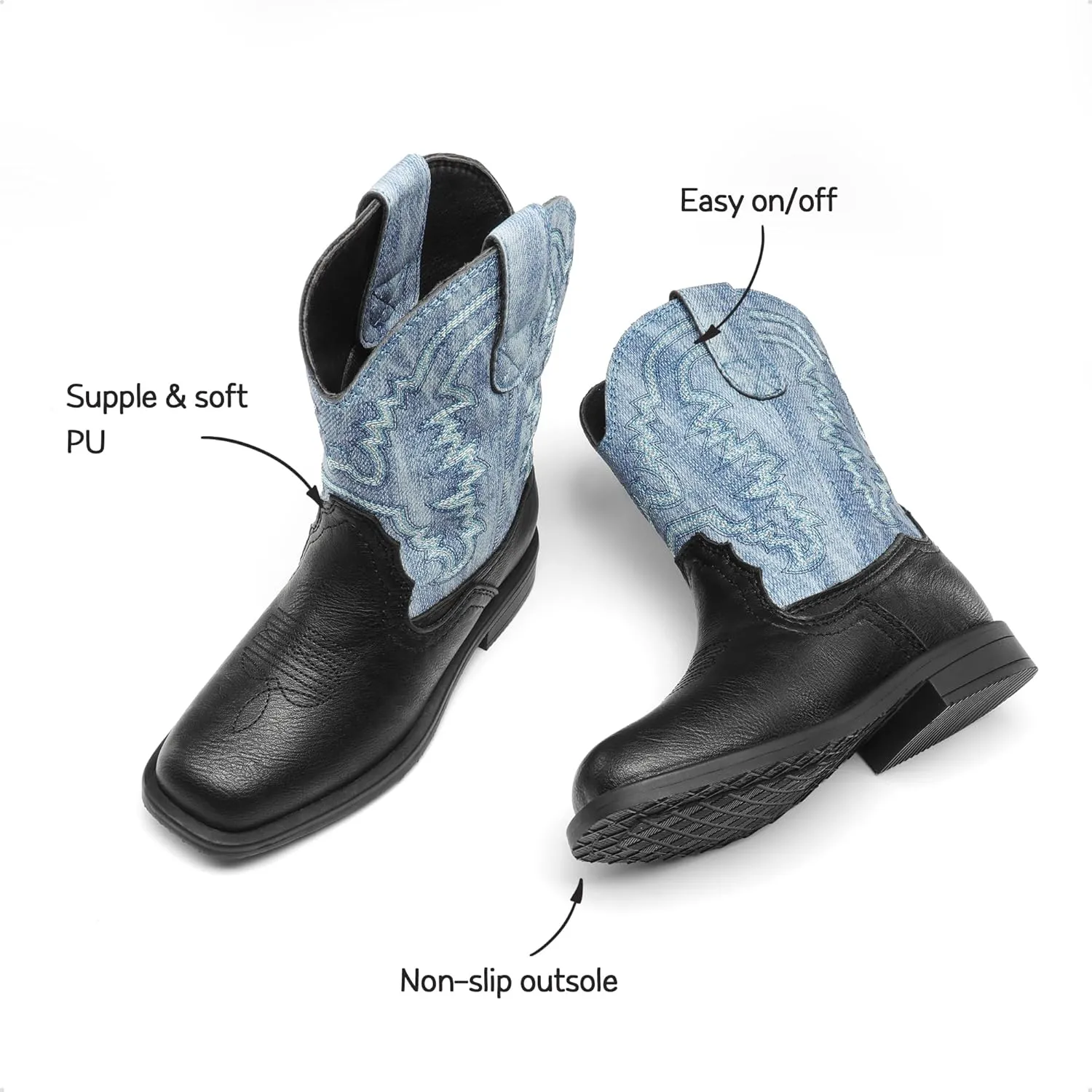 DREAM PAIRS Toddler Little Boys Girls Cowboy Boots Kids Western Square Toe Riding Mid Calf Boots