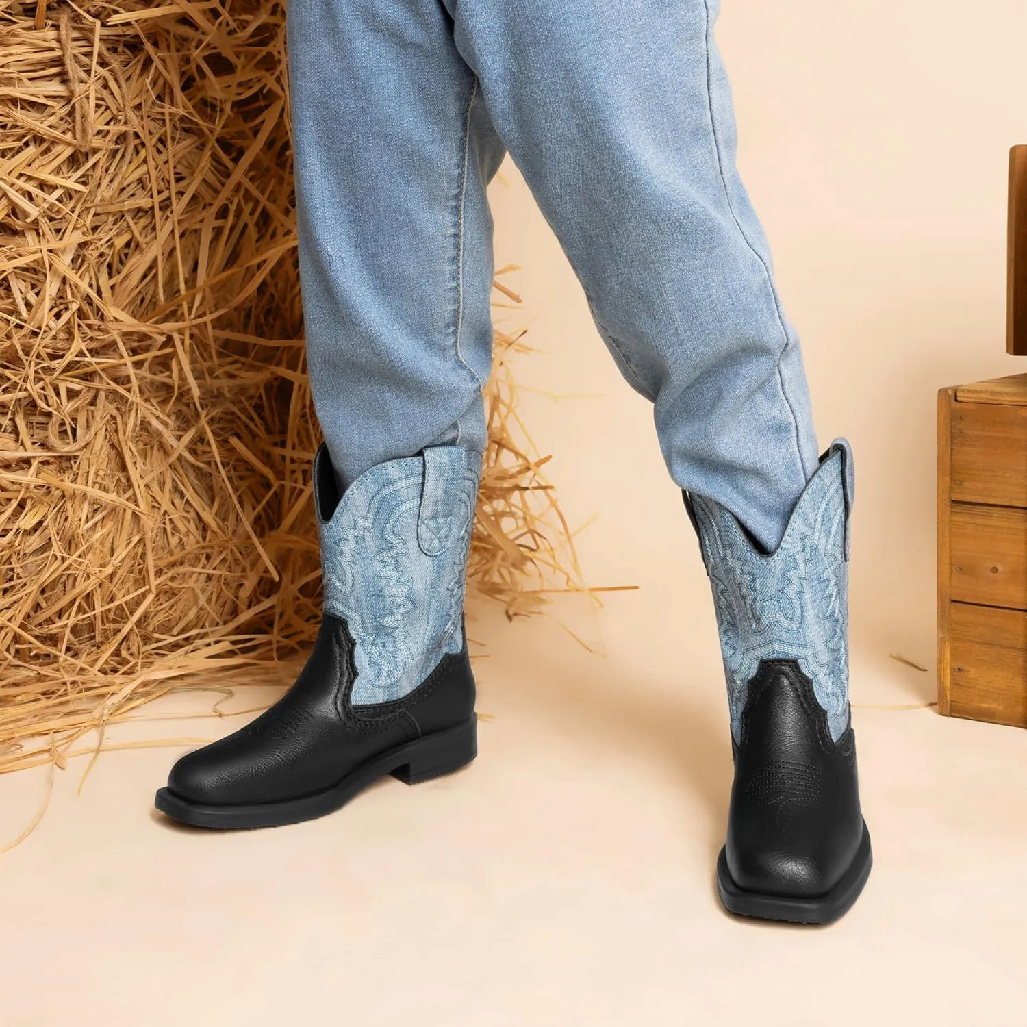 DREAM PAIRS Toddler Little Boys Girls Cowboy Boots Kids Western Square Toe Riding Mid Calf Boots