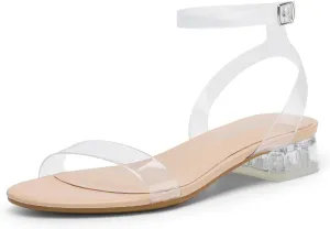 DREAM PAIRS Women Black White Nude Clear Sandals Low Heel Dressy Sandals Ankle Strap Open Toe Chunky Block Heeled Summer Classic Comfortable Flat Shoes