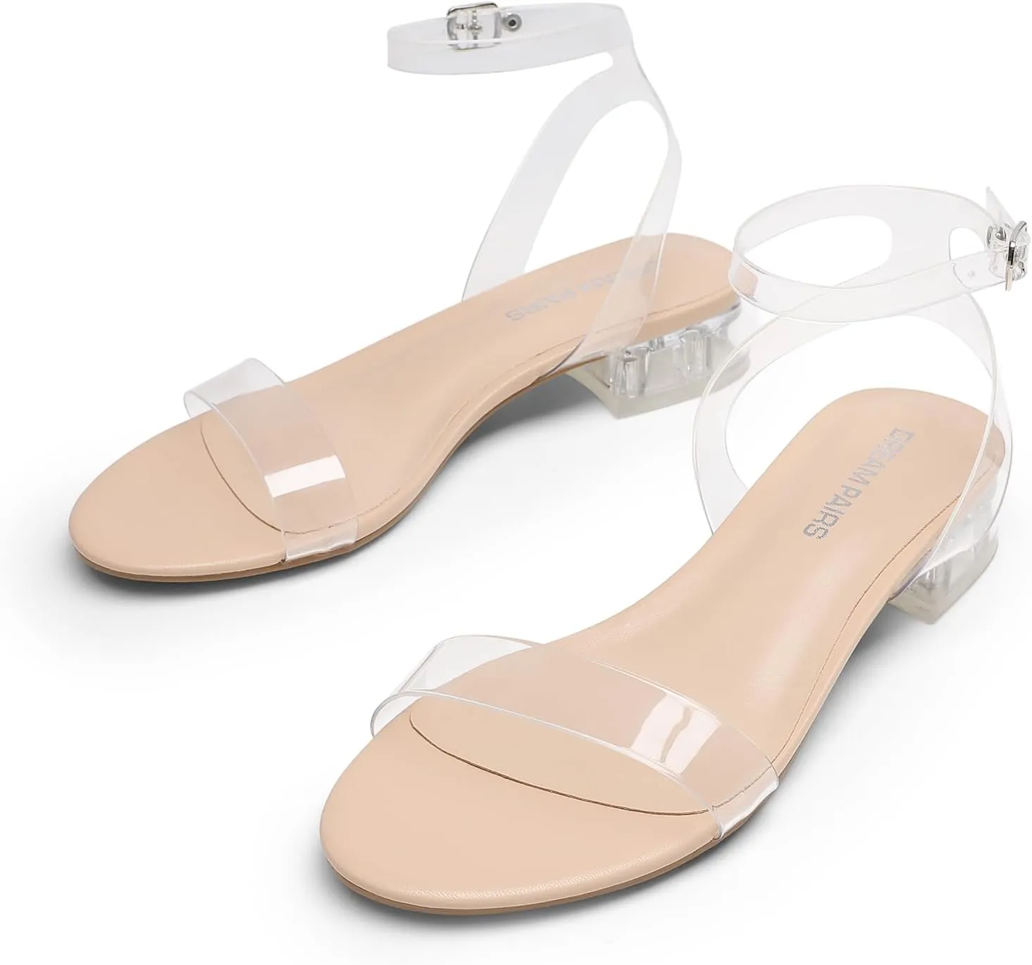 DREAM PAIRS Women Black White Nude Clear Sandals Low Heel Dressy Sandals Ankle Strap Open Toe Chunky Block Heeled Summer Classic Comfortable Flat Shoes