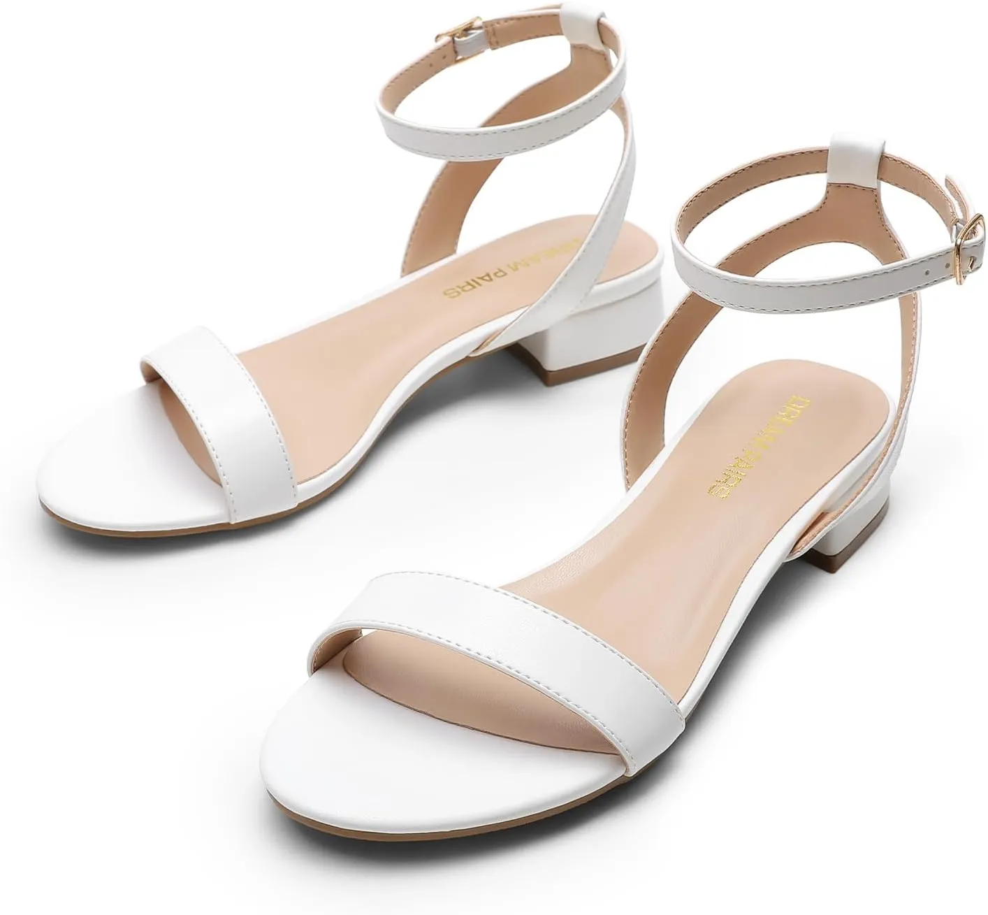 DREAM PAIRS Women Black White Nude Clear Sandals Low Heel Dressy Sandals Ankle Strap Open Toe Chunky Block Heeled Summer Classic Comfortable Flat Shoes