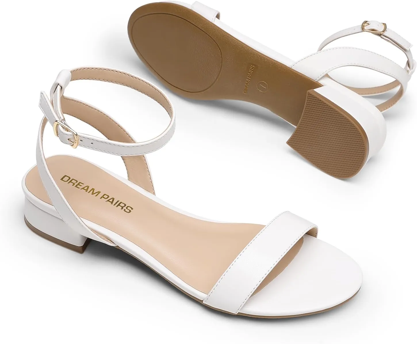 DREAM PAIRS Women Black White Nude Clear Sandals Low Heel Dressy Sandals Ankle Strap Open Toe Chunky Block Heeled Summer Classic Comfortable Flat Shoes