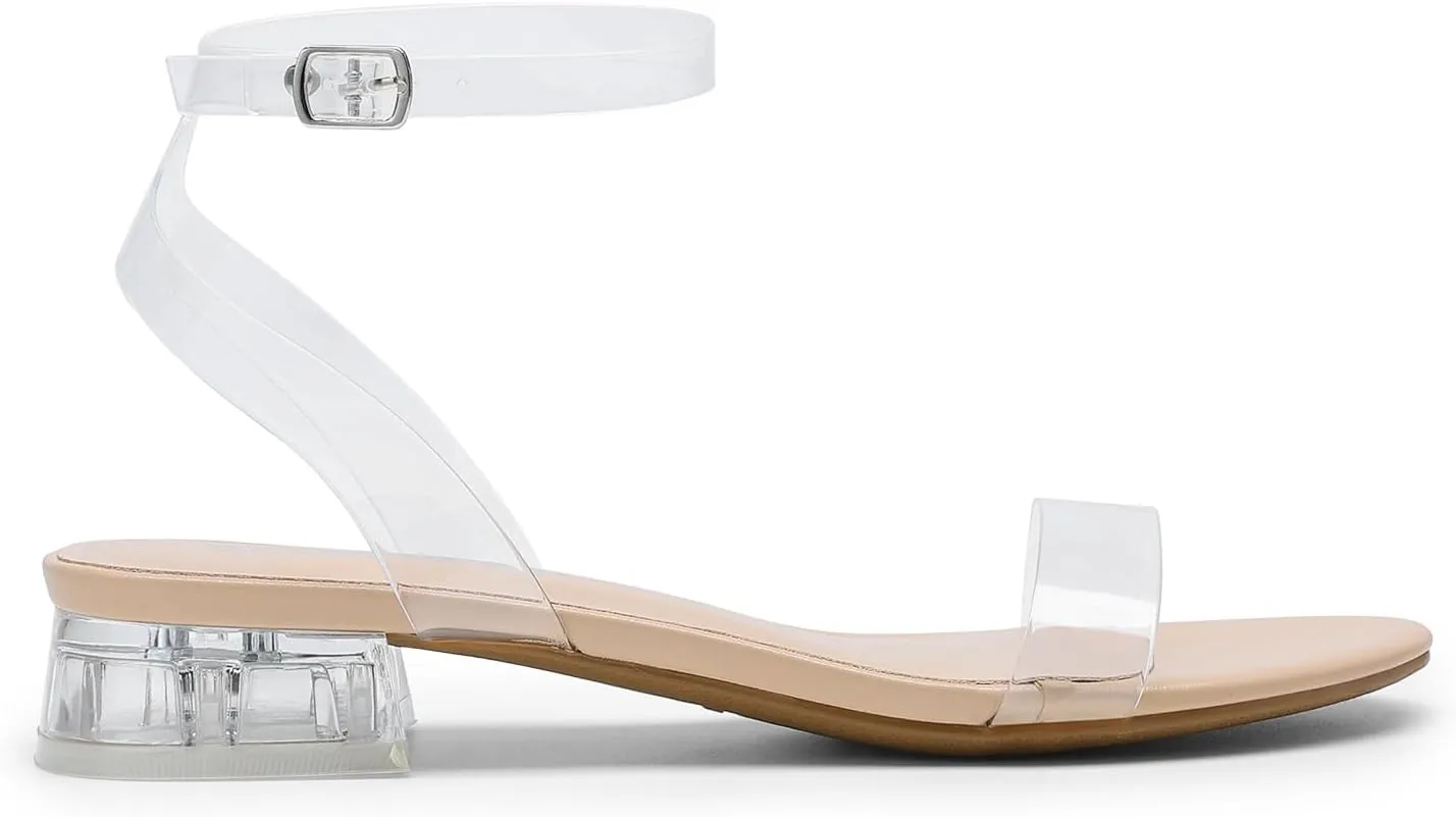 DREAM PAIRS Women Black White Nude Clear Sandals Low Heel Dressy Sandals Ankle Strap Open Toe Chunky Block Heeled Summer Classic Comfortable Flat Shoes
