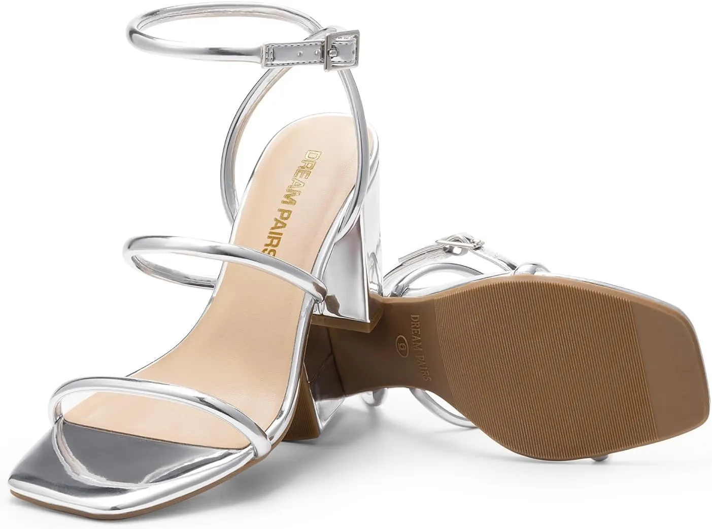 DREAM PAIRS Women Heels Chunky Square Open Toe Strappy Ankle Strap Block High Heeled Sandals for Dressy Wedding Comfortable Shoes