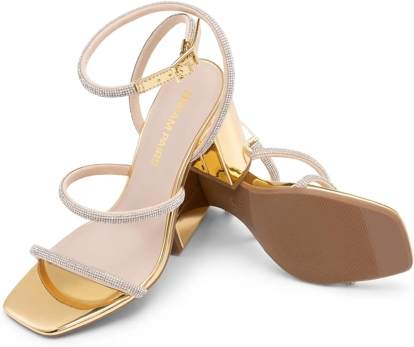 DREAM PAIRS Women Heels Chunky Square Open Toe Strappy Ankle Strap Block High Heeled Sandals for Dressy Wedding Comfortable Shoes