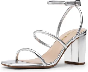 DREAM PAIRS Women Heels Chunky Square Open Toe Strappy Ankle Strap Block High Heeled Sandals for Dressy Wedding Comfortable Shoes