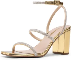 DREAM PAIRS Women Heels Chunky Square Open Toe Strappy Ankle Strap Block High Heeled Sandals for Dressy Wedding Comfortable Shoes
