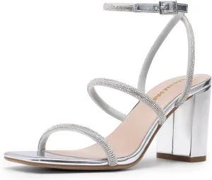 DREAM PAIRS Women Heels Chunky Square Open Toe Strappy Ankle Strap Block High Heeled Sandals for Dressy Wedding Comfortable Shoes