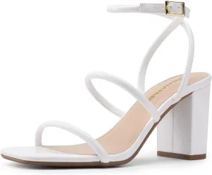 DREAM PAIRS Women Heels Chunky Square Open Toe Strappy Ankle Strap Block High Heeled Sandals for Dressy Wedding Comfortable Shoes