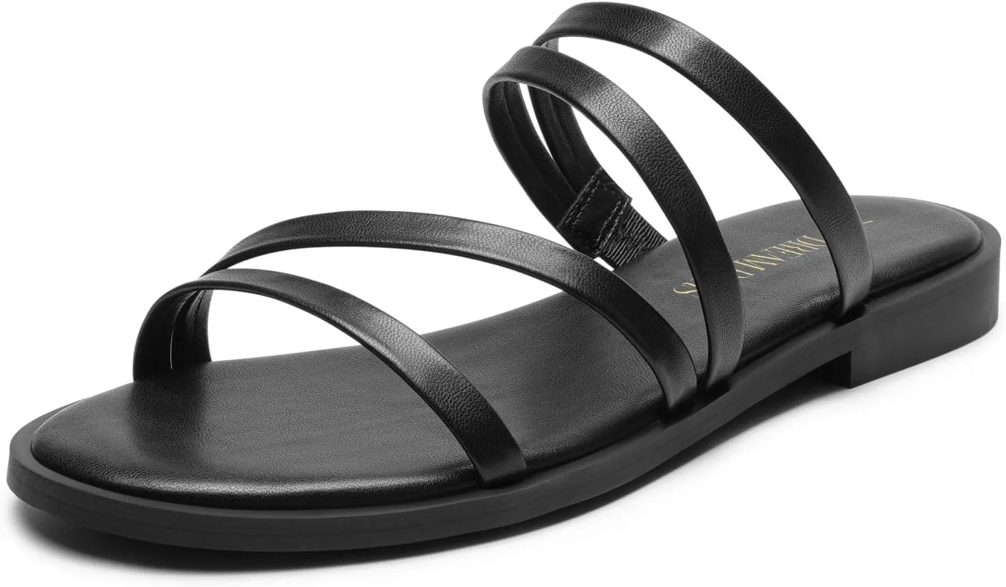 DREAM PAIRS Women's Clear Studded Rhinestone Slide Sandals Slip on Open Toe Cute Flat Sandals for Summer