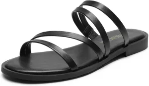 DREAM PAIRS Women's Clear Studded Rhinestone Slide Sandals Slip on Open Toe Cute Flat Sandals for Summer