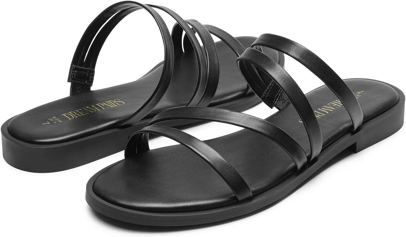 DREAM PAIRS Women's Clear Studded Rhinestone Slide Sandals Slip on Open Toe Cute Flat Sandals for Summer