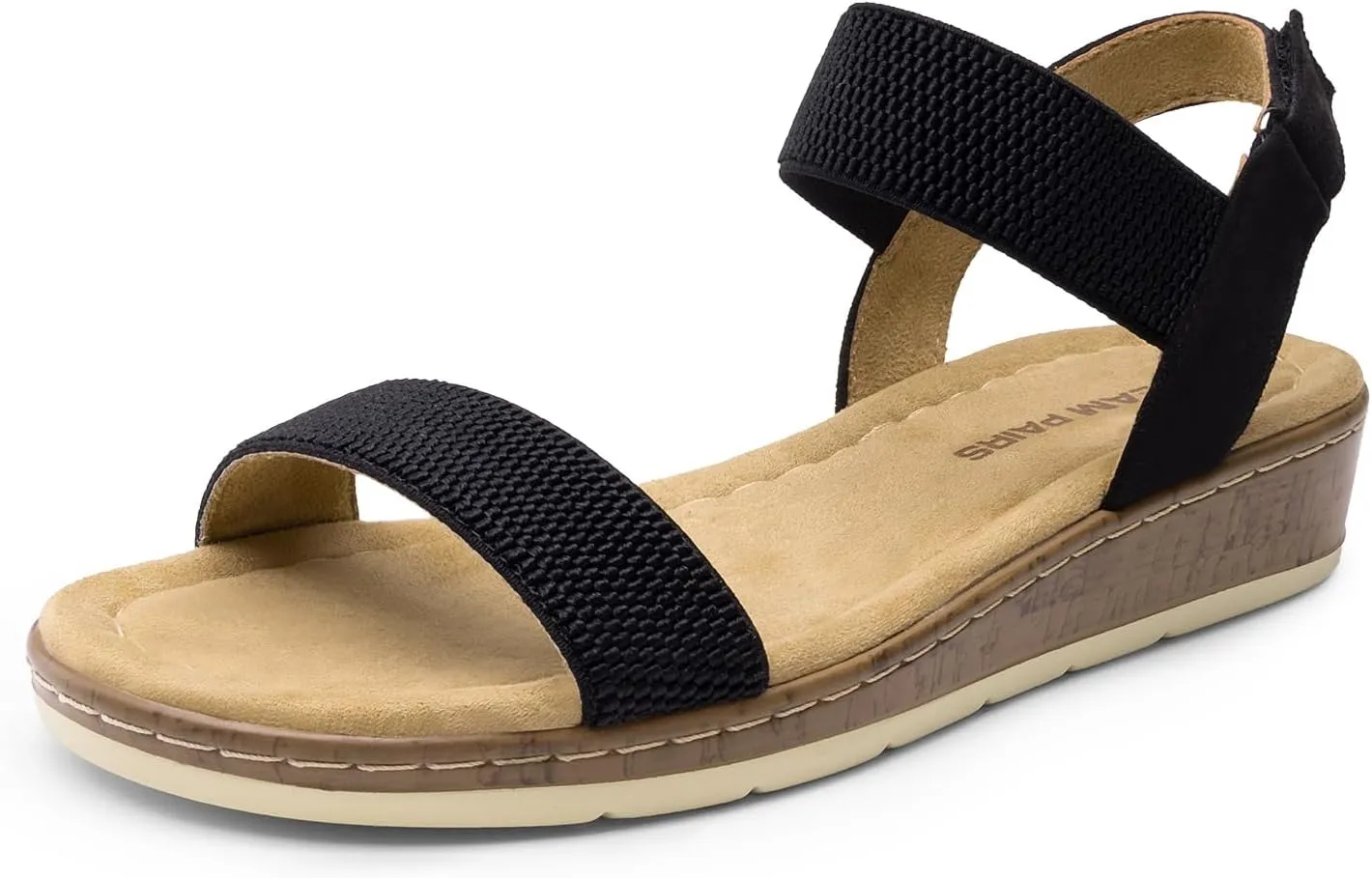 DREAM PAIRS Women's Comfortable Dressy Cork Low Wedge Heels Cute Summer One Band Casual Flat Sandals with Adjustable Ankle Strap