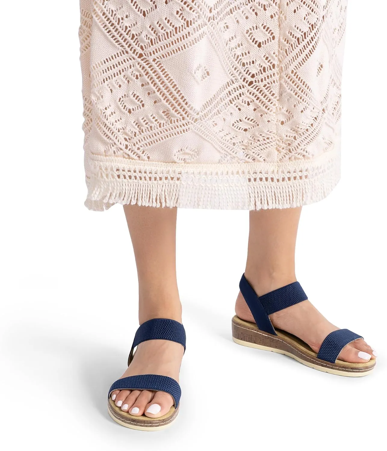 DREAM PAIRS Women's Comfortable Dressy Cork Low Wedge Heels Cute Summer One Band Casual Flat Sandals with Adjustable Ankle Strap