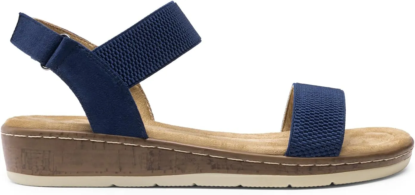 DREAM PAIRS Women's Comfortable Dressy Cork Low Wedge Heels Cute Summer One Band Casual Flat Sandals with Adjustable Ankle Strap